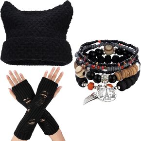 Therian Gear Emo & Y2K Fusion: Cat-Ear Beanie, Grunge Gloves, and Charm Bracelets
