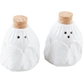 Mud Pie Oyster Salt Pepper, shaker 2 3/4" x 2 1/4" dia | basket 2 3/4" x 5", WHITE