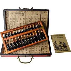 Larcele 13 Column Classic Wooden Abacus with Vintage Leather Box, Soroban for Study, Home Decoration, Aging Treatment SP-04