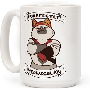 LookHUMAN Meowscular Chef Cat Coffee Mug - Unique Coffee Mugs for Monster Hunter Lovers, Double-Sided Print Ceramic Coffee Cups, Dishwasher Safe Novelty Coffee Mugs for Women & Men, 15oz