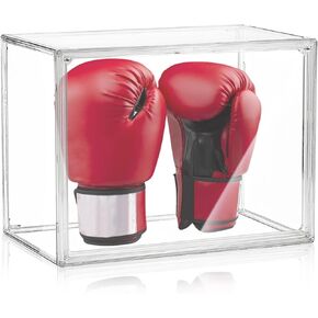 Clear Boxing Glove Display Case, Display Case for Full Size Boxing Glove,Self-Assembly Baseball Glove Display Case, Display Deluxe UV-Protected, Clear Case Black Base