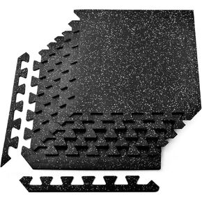 Yes4All Heavy Duty 100% High Density Rubber Floor Tiles Interlocking Mat- 6 Pcs 24 SQFT, Black Grey