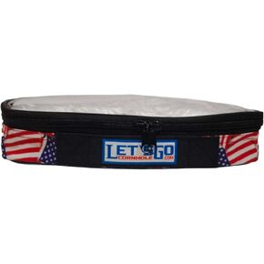 Cornhole Bag case Pouch Small Insert Carry Bag fits 4 Regulation Size pro Bean Bags Clear Vinyl top and patchable Bottoms Heavy Duty Handle USA Flag Print Full Protection for Your Gear
