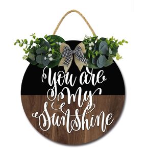 You Are My Sunshine Sign for Front Door Hanging Seasons Sign Outdoor Rustic Round Wood Wreaths Wall Decor Farmhouse Porch Wreaths Decorations Housewarming Gift