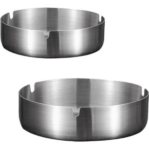 Round Ashtray Tabletop Cigarette Ash Holder Stainless Steel Ash Tray Pack of 2 for Home Kitchen Office, Silver, 10cm & 12cm