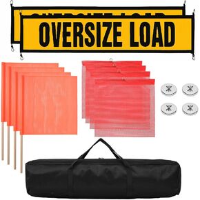 15 PCS Oversize Load Signs for Trucks Safety Flags Includes 2 Reflective Wide Oversized Load Banner, 4 Red Flag, 4 Orange Flags, 1 Bag and 4 lockout equipment for Flags