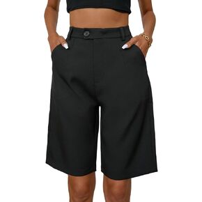 SweatyRocks Women's High Waist Straight Leg Short Pants Solid Bermuda Suit Shorts with Pockets