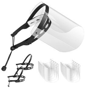 EWA Adjustable Face Shield（2pack+10visors）, All-Round Protection Cap with Clear Anti-Fog Shields, Lightweight Transparent Face Shields(2 Support Frame + 10 Replaceable Visors+ 4 Sponge Strips)-Black