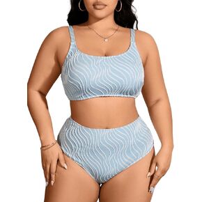 SOLY HUX Women's Plus Size Swimsuit Textured High Waisted Bikini Sets Two Piece Bathing Suits