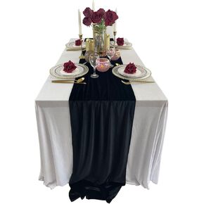 مفرش طاولة مخملي فاخر، ديكورات استقبال زفاف بطول 10 أقدام، قماش مخملي ناعم مقاس 20 × 120 بوصة، غطاء من بياضات الطاولة، مفارش طاولة الزفاف (عنابي، 20 × 120 بوصة) in Kuwait