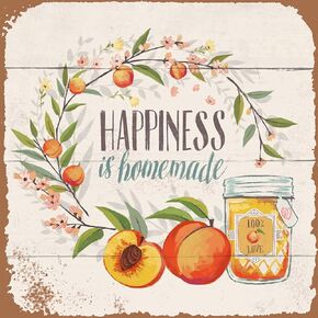 Peach Bathroom Decor Vintage Metal Sign Farmhouse Fruit Kitchen Wall Decorations, 12" x 12" Happiness is Homemade 100% Peaches Love Rustic Tin Signs