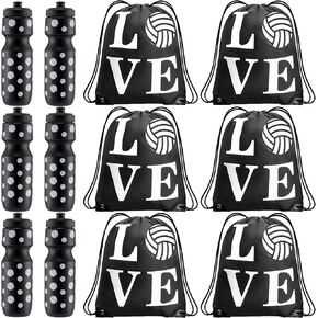Talltalk 12 Pcs Volleyball Party Favors 24 oz Volleyball Water Bottle Gift for Volleyball Team with Drawstring Bag Volleyball Tumbler Cup Volleyball Themed Accessories for Sports Events Gift Supplies