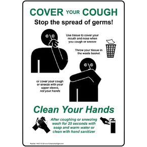 ComplianceSigns.com Cover Your Cough Stop The Spread Of Germs Safety Label Decal, 10x7 inch Vinyl for Handwashing