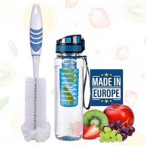 Crystalia Fruit Infuser Water Bottle and Cleaning Brush Kit, Reusable Circle Tea Lemon Flavor Dispenser for Adults, Gym Travel Camping School, BPA-Free Plastic, Leak Proof Flip Top Lid (Green)