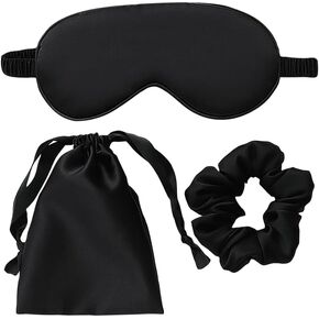 3 Pcs Artificial Silk Sleep Masks Set Satin Sleeping Eye Mask Hair Scrunchies Night Blindfold Blackout Eyeshades Eye Cover Wedding Bridesmaid Gifts White