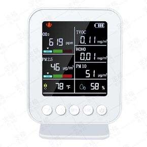 جهاز مراقبة جودة الهواء 7 في 1 داخلي، PM2.5 في الوقت الحقيقي، PM10، ثاني أكسيد الكربون، الفورمالديهايد، TVOC، متتبع درجة الحرارة والرطوبة، جهاز اختبار جودة الهواء - مراقب هواء الغرفة