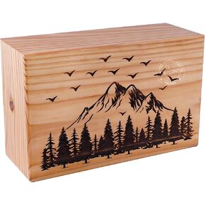 Handcrafted Mountain Wooden Cremation Urns for Human Ashes Adult Large - Tree of Life Funeral Urn Box - Burial Urns for Columbarium (250 LB - Pinewood, Train)