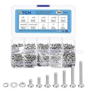560Pcs Nuts and Bolts Assortment Kit, M2.5 Phillips Pan Head Machine Screws, 304 Stainless Steel Metric Machine Screws Assortment Kit with Washers