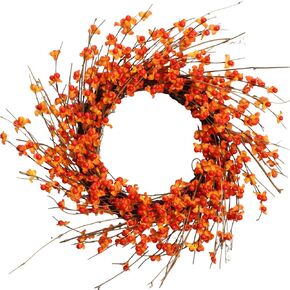 Autumn Bittersweet Wreath 22 inch - Handcrafted Fall Harvest Front Door Decoration Artificial Orange Berries and Yellow Leaves, Perfect for Thanksgiving, Halloween, and Outdoor Home Décor