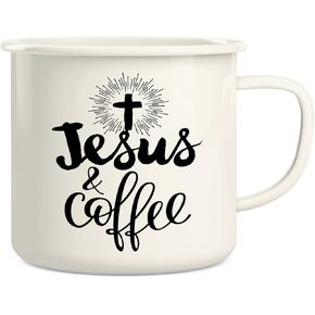 Retreez Jesus and Coffee Christian Religious 16 Oz Enamel Stainless Steel Metal Camping Campfire Coffee Mug - Funny Sarcasm Inspirational birthday gift for friends coworkers staff sister bro dad mom