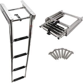 سلم متداخل بأربع خطوات، سلم بحري، سلم متداخل من الفولاذ المقاوم للصدأ، منزلق أسفل المنصة، سلم صعود مع براغي تثبيت وحزام تثبيت in Kuwait