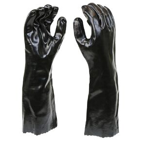 12018 Chemical Resistant PVC Coated Work Gloves - Large, Black Fully Coated Safety Gloves with 18 in. Gauntlet Cuff. Workplace Safety Wear
