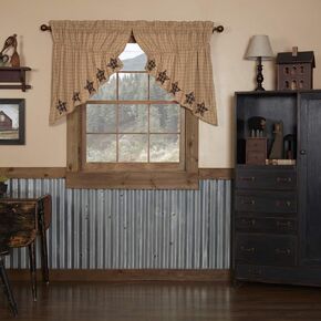 VHC Brands Bingham Star Applique Star Lined 5930 Prairie Swag Set