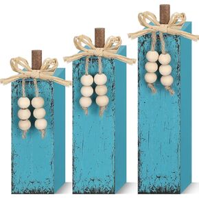 3 Pcs Fall Tiered Tray Decor Farmhouse Blue Fall Wood Table Block Sign Thanksgiving Wooden Tabletop Decorative Sign and Centerpieces for Autumn Harvest Home Party Decor