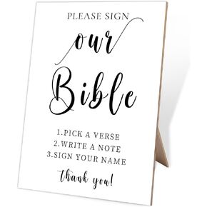 Please Sign Our Bible, Bible Guestbook Sign for Wedding, 8X11 Elegant Minimalist Style Wooden Sign, Bridal Shower Decorations, Wedding Reception Decor for Wedding Reception & Event Party,1