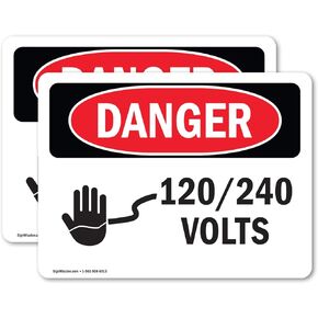 (2 Pack) 120 240 Volts OSHA Danger Sign 5 Inch X 3.5 Inch Vinyl Label Decal Sticker Weather Resistant, UV Protected for Workplace, Business, and Construction Site, Made in the USA