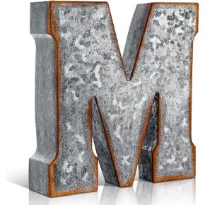 12" Metal Letter Wall Decor Large Galvanized Letter 3D Signs Shelf Decoration Hanging or Freestanding Vintage Industrial Decor for Home Office Bookshelf Farmhouse Kitchen Apartment(Letter M) in Saudi Arabia