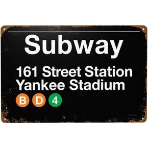 New York City Subway Downtown & Brooklyn Grand Central 42 Street Station Park Vintage Metal Sign, Retro Tin Signs Posters for Man Cave Bar Garage Car Room Streets Wall Decor Art 8 x 12 Inch