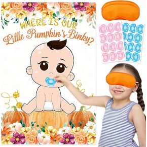 Little Pumpkin Baby Shower Decorations, Pin The Pacifier on The Baby Game, Where is Our Little Pumpkin’s Binky, A Little Pumpkin is On The Way, Little Pumpkin Baby Shower Games Gender Reveal Games