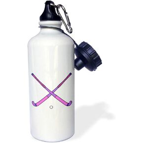 3dRose "Girls Womens Field Hockey Cross Sticks Pink Purple Sports Design" Sports Water Bottle, 21 oz, White
