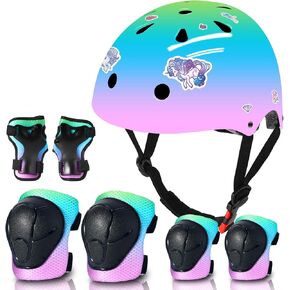 Adjustable Gradient Color Kids/Toddler Bike Helmet for 1-2-3-5-8-14 Years Boys Girls,Skateboard Helmet with Knee and Elbow Pads Wrist Guard Roller Skates,Cycling,Skating Scooter Longboard