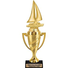 Crown Awards Sailboat Trophy, 14" Gold Cup Sailboat Trophies with Free Personalization Prime