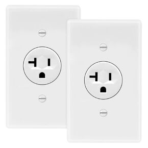 Maxxima 20A Single Receptacle Outlet - 2 Pack, 125 VAC Commercial Grade White Electrical Outlet for Appliances, NEMA 5-20, UL Listed, Wall Plates Included, Ideal for Construction and Renovations