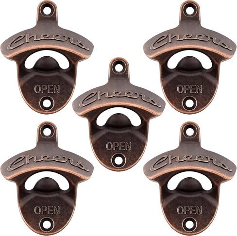 Cheers Bottle Opener Wall Mounted Soda Top Opener Rustic, Antique Copper Post Mounted Beer Bottle Cap Opener Gift for Party Wood Board (Pack of 2) in Saudi Arabia