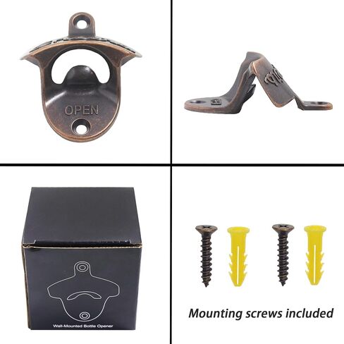 Cheers Bottle Opener Wall Mounted Soda Top Opener Rustic, Antique Copper Post Mounted Beer Bottle Cap Opener Gift for Party Wood Board (Pack of 2) in Saudi Arabia