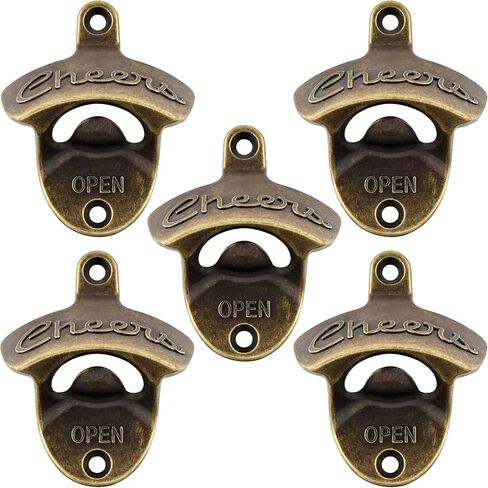 Cheers Bottle Opener Wall Mounted Soda Top Opener Rustic, Antique Copper Post Mounted Beer Bottle Cap Opener Gift for Party Wood Board (Pack of 2) in Saudi Arabia