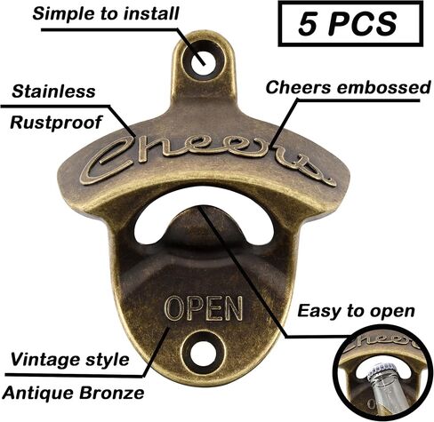 Cheers Bottle Opener Wall Mounted Soda Top Opener Rustic, Antique Copper Post Mounted Beer Bottle Cap Opener Gift for Party Wood Board (Pack of 2) in Saudi Arabia