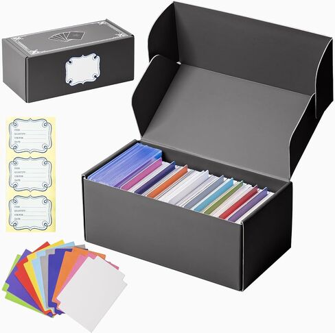 Trading Card Storage Box, Cardboard Sports Game Card Collector Organizer with 10 Dividers & Sticker, Playing Card Case Holder for MTG/for TCG/for CAH/for YuGiOh/Sports Cards -Black in Saudi Arabia