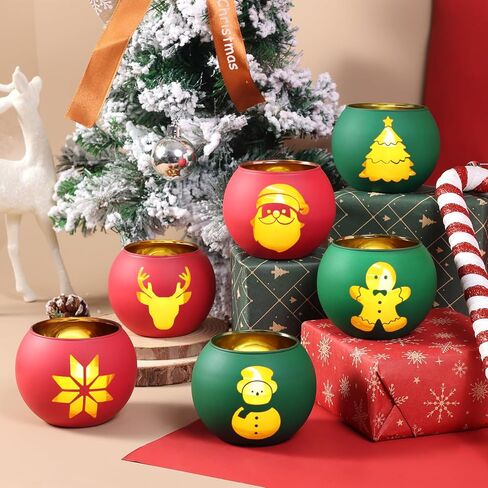 6 قطع حامل شموع عيد الميلاد مطلي بالزجاج مجموعة حامل شمع أحمر أخضر حامل نذري للمنزل عطلة الديكور فكرة القطع المركزية in Kuwait