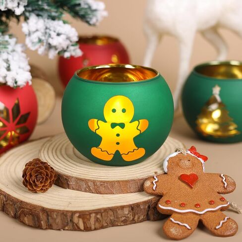 6 قطع حامل شموع عيد الميلاد مطلي بالزجاج مجموعة حامل شمع أحمر أخضر حامل نذري للمنزل عطلة الديكور فكرة القطع المركزية in Kuwait