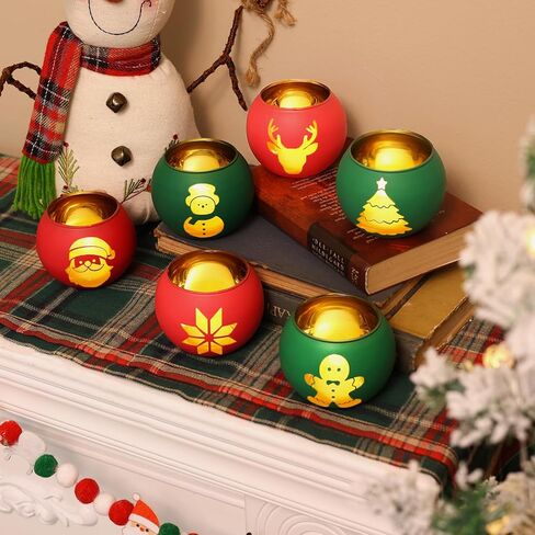 6 قطع حامل شموع عيد الميلاد مطلي بالزجاج مجموعة حامل شمع أحمر أخضر حامل نذري للمنزل عطلة الديكور فكرة القطع المركزية in Kuwait