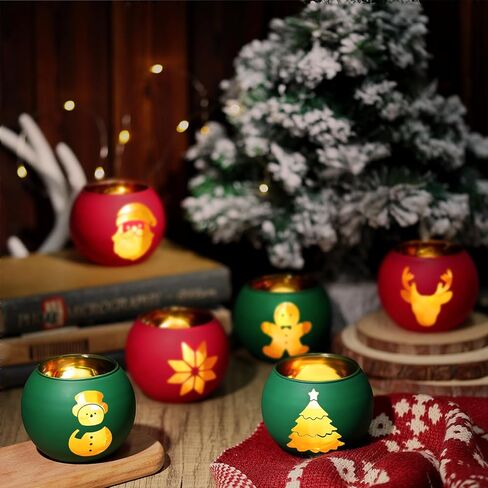 6 قطع حامل شموع عيد الميلاد مطلي بالزجاج مجموعة حامل شمع أحمر أخضر حامل نذري للمنزل عطلة الديكور فكرة القطع المركزية in Kuwait