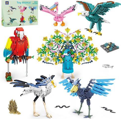 Birds Building Toy Set,Creative Building Toy Easter Basket Stuffer,Parrot,Owl,Penguin,Flamingo,Eagle,Bird Animal Toy Set,Easter Gift for Kids Ages 6+ in Saudi Arabia