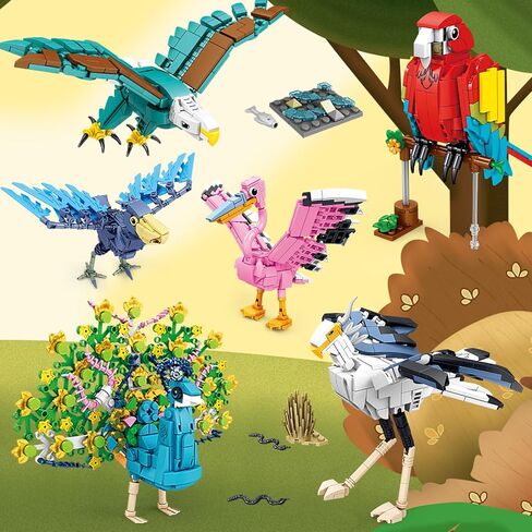 Birds Building Toy Set,Creative Building Toy Easter Basket Stuffer,Parrot,Owl,Penguin,Flamingo,Eagle,Bird Animal Toy Set,Easter Gift for Kids Ages 6+ in Saudi Arabia