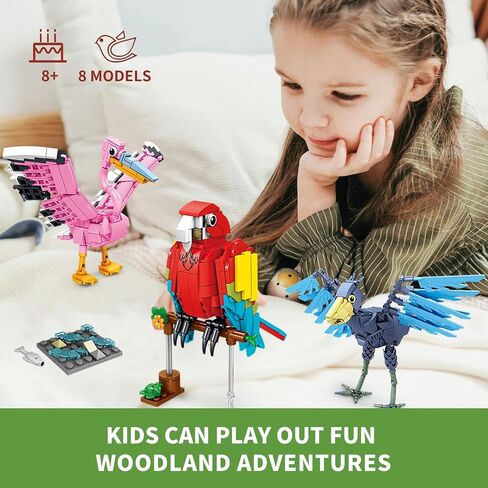 Birds Building Toy Set,Creative Building Toy Easter Basket Stuffer,Parrot,Owl,Penguin,Flamingo,Eagle,Bird Animal Toy Set,Easter Gift for Kids Ages 6+ in Saudi Arabia