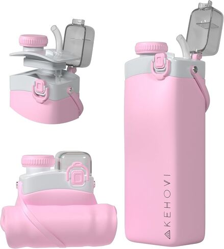 Collapsible Water Bottles, Leakproof Straw Clamping Lid. Reusable Foldable Portable Sports Water Bottle for Gym Camping Hiking Travel Must Have, BPA Free (pink) in Saudi Arabia